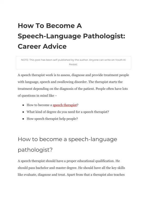 How To Become A Speech-Language Pathologist:
