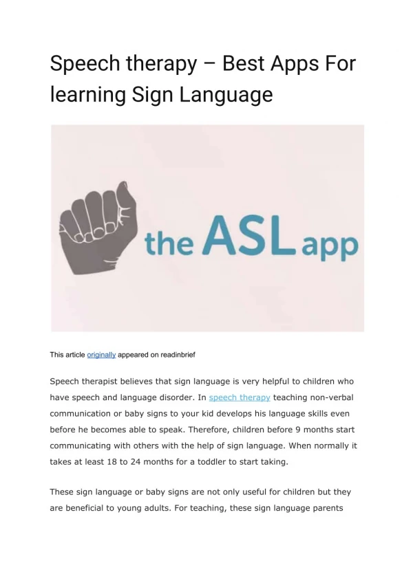Speech therapy â€“ Best Apps For learning Sign Language