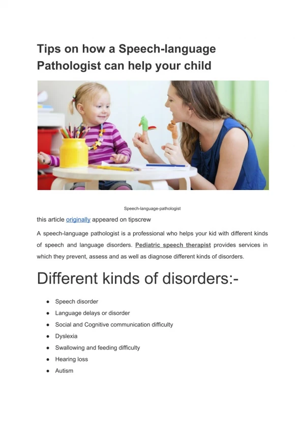 Tips on how a speech language pathologist can help your child