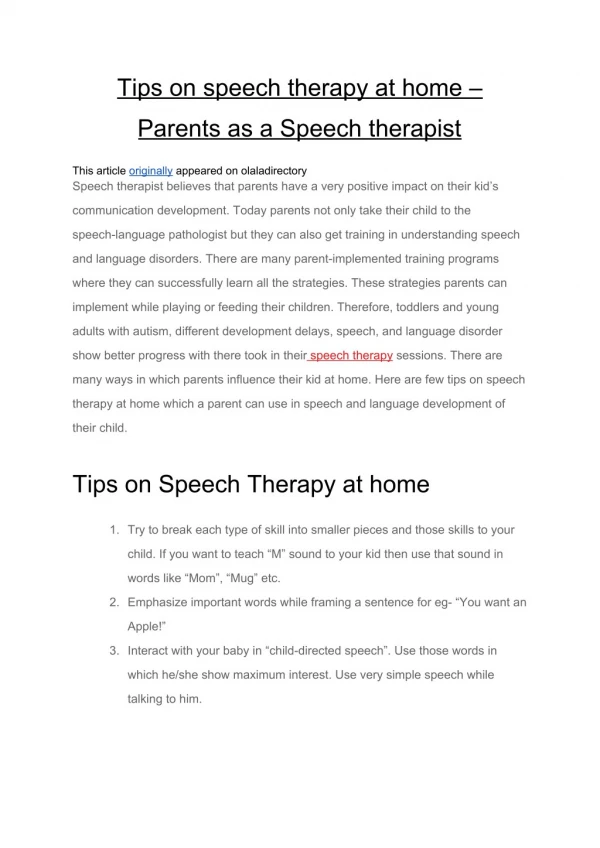Tips on Speech Therapy at Home â€“ Parents as a Speech Therapist