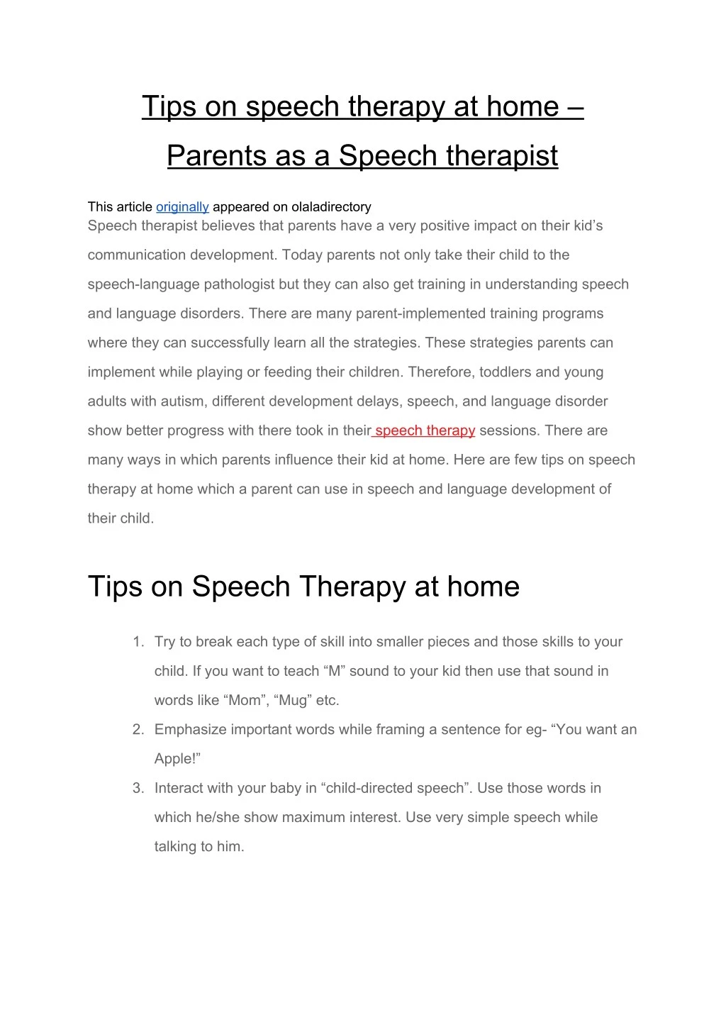 tips on speech therapy at home