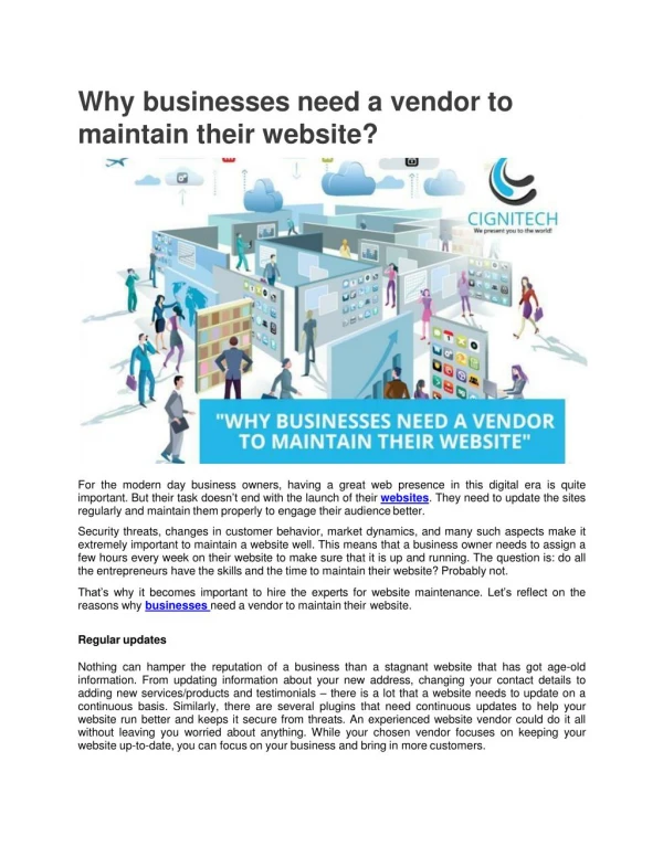 Why businesses need a vendor to maintain their website?