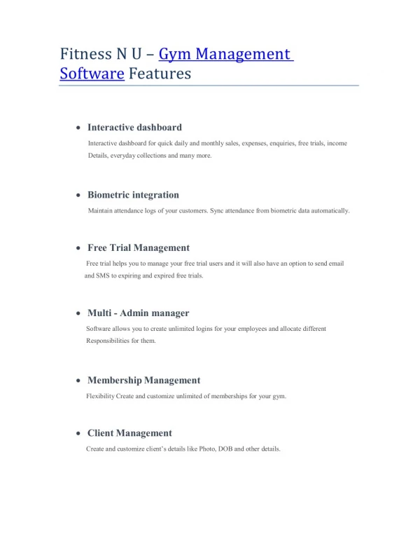 Fitness N U â€“ Gym Management Software Features