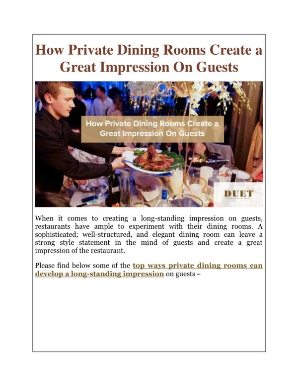 How Private Dining Rooms Create a Great Impression On Guests