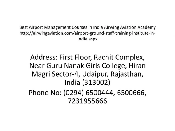 Best Airport Management Courses in India Airwing Aviation Academy