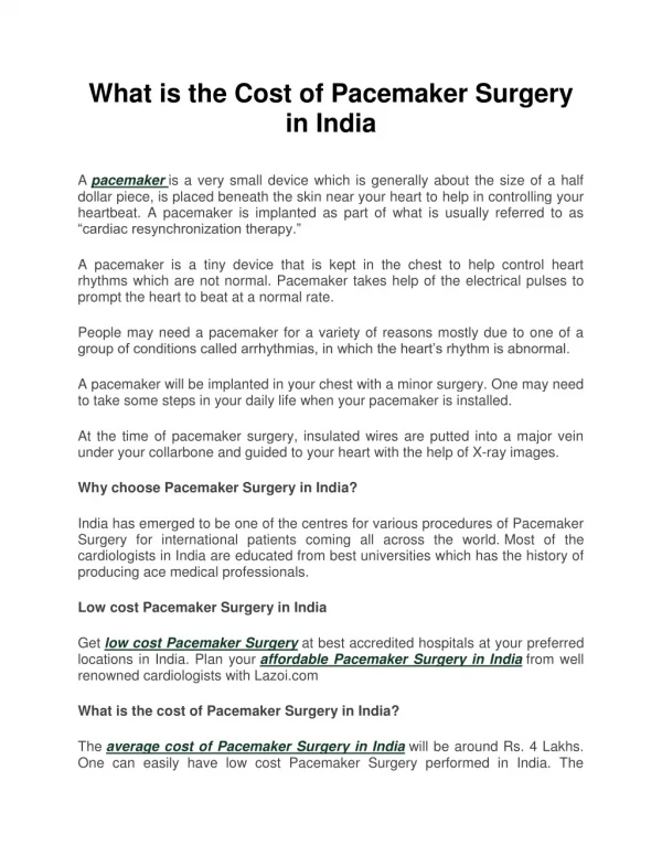 Cost of Pacemaker Surgery in delhi, india