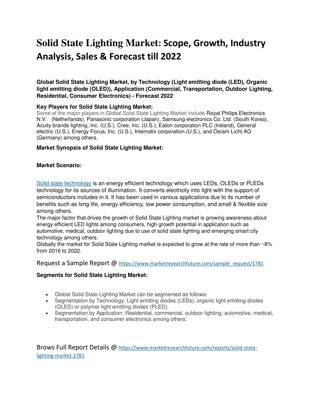 solid state lighting market scope growth industry