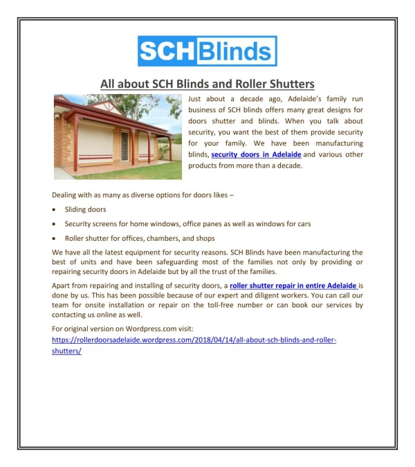 All about SCH Blinds and Roller Shutters