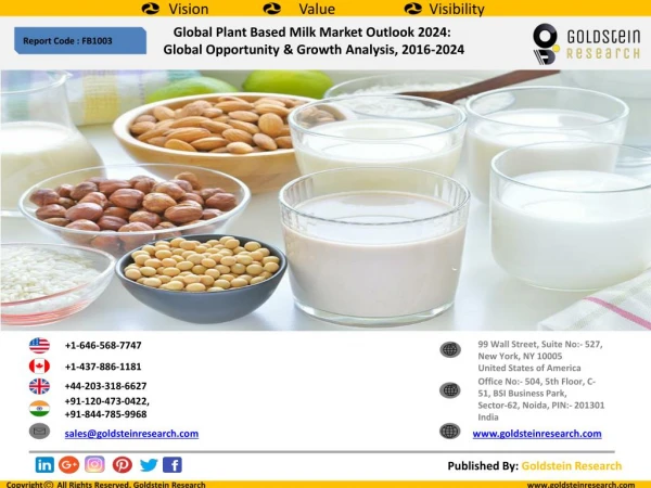 Global Plant Based Milk Market Outlook 2024: Global Opportunity & Growth Analysis, 2016-2024