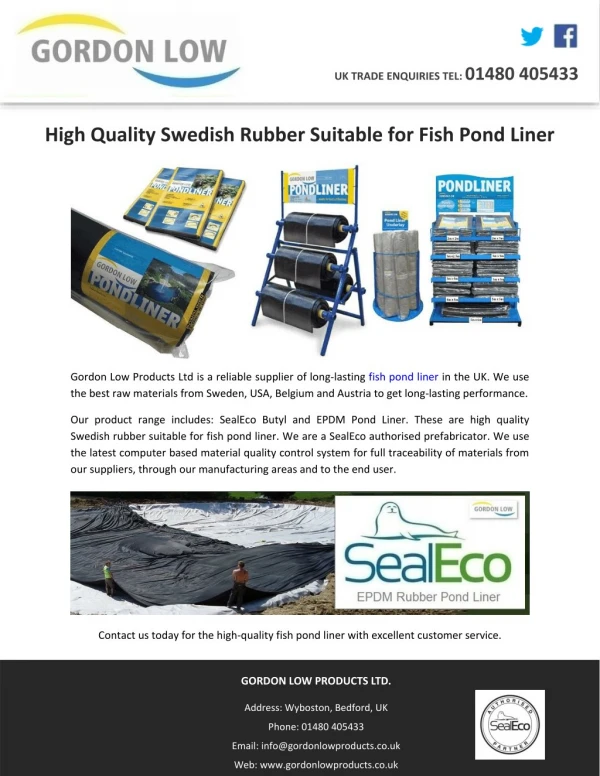 High Quality Swedish Rubber Suitable for Fish Pond Liner