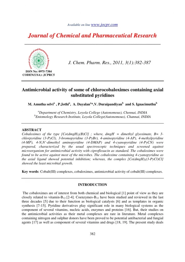 Antimicrobial activity of some of chlorocobaloximes containing axial substituted pyridines
