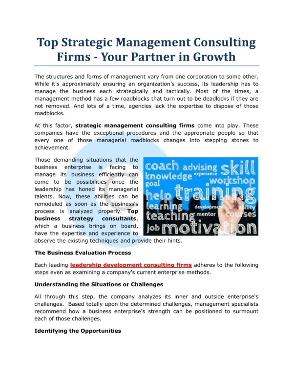 Top Strategic Management Consulting Firms - Your Partner in Growth