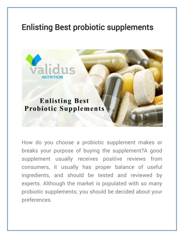 Enlisting Best probiotic supplements
