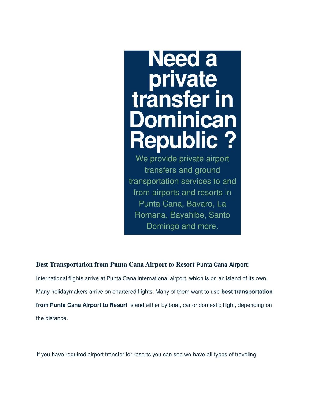 need a private transfer in dominican republic
