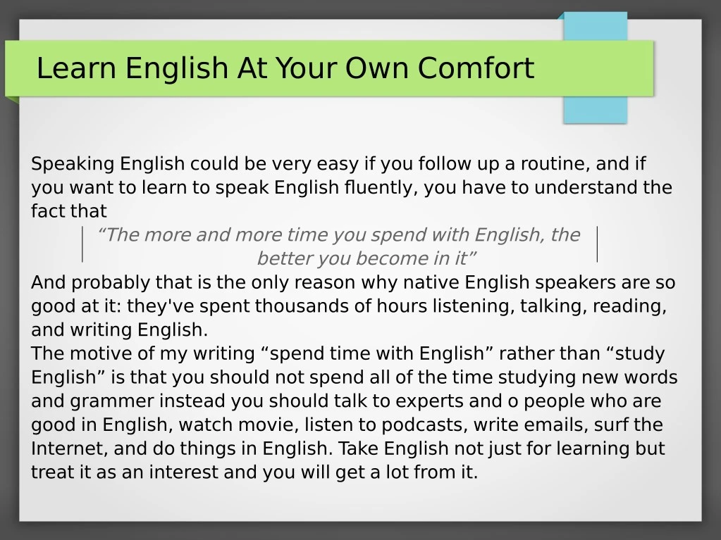 learn english at your own comfort