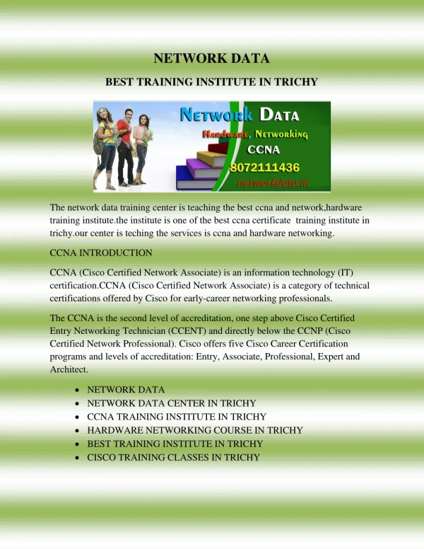 CCNA NETWORKING COURSE IN TRICHY