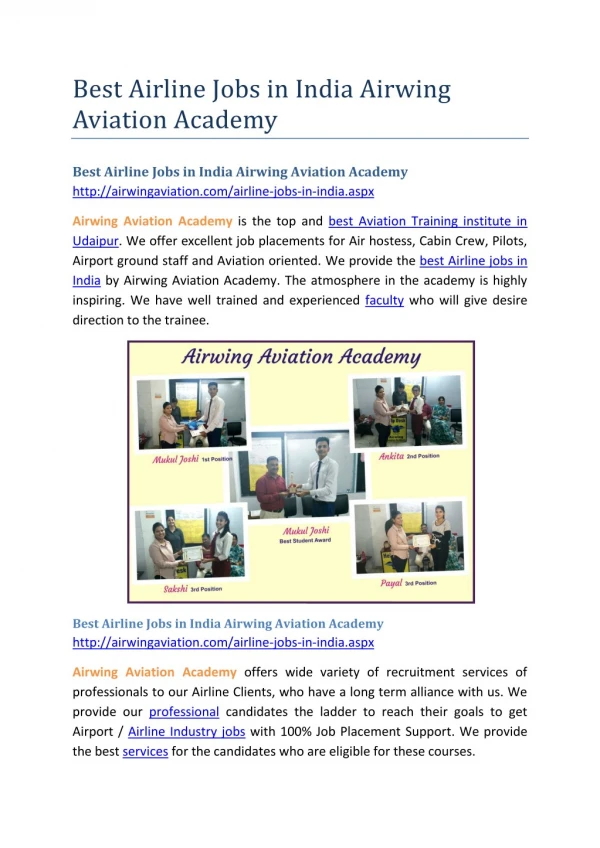 Best Airline Jobs in India Airwing Aviation Academy