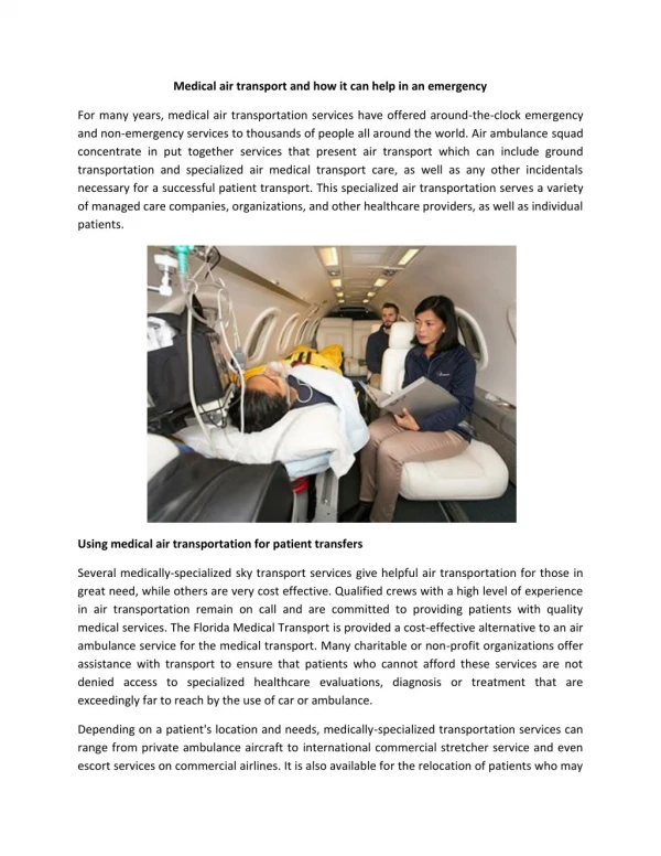 Medical Air Transport And How It Can Help In An Emergency