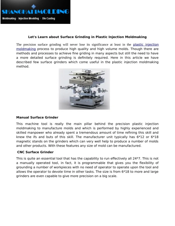 Let's Learn about Surface Grinding in Plastic Injection Moldmaking
