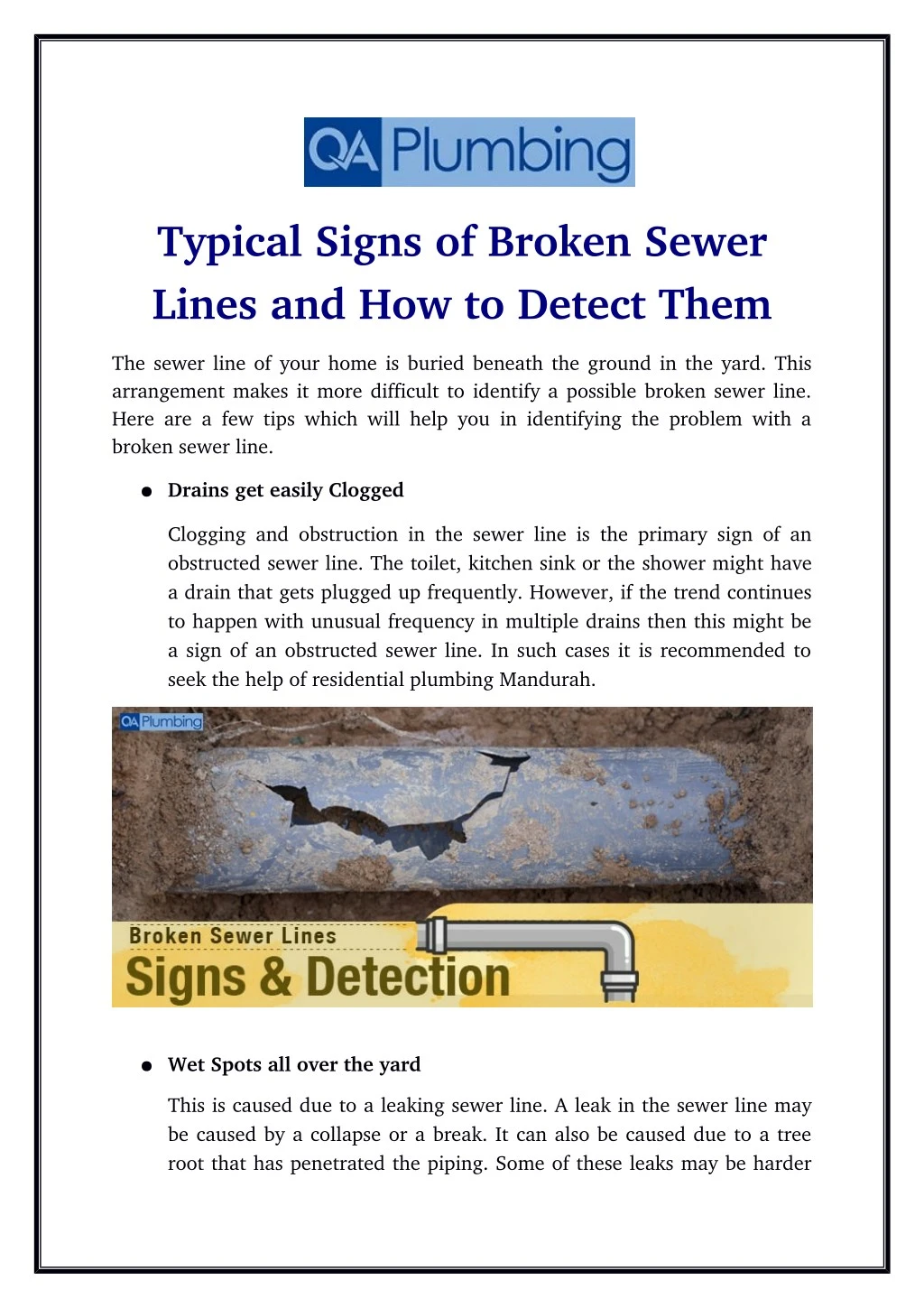 typical signs of broken sewer lines