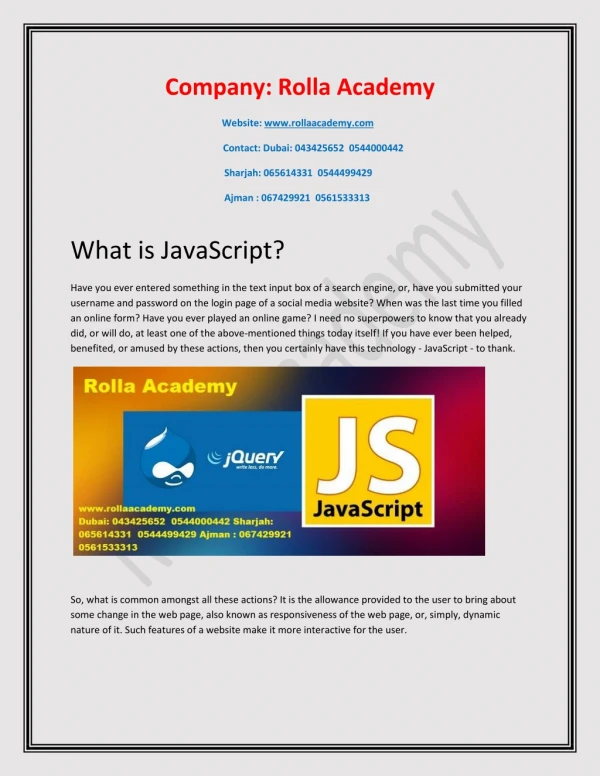 Rolla Academy Explain Why Should you learn JavaScript Course in Dubai?