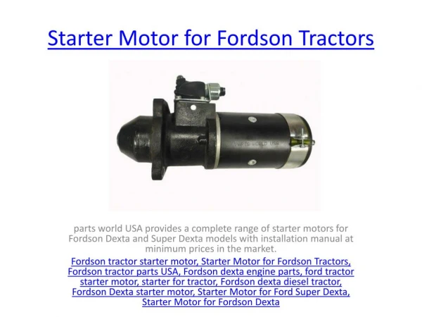 Starter Motor for Fordson Tractors