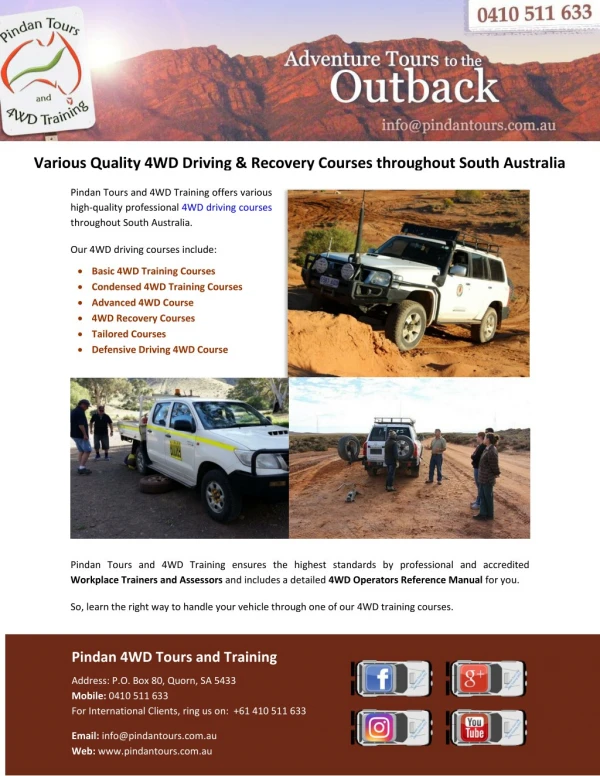 Various Quality 4WD Driving & Recovery Courses throughout South Australia