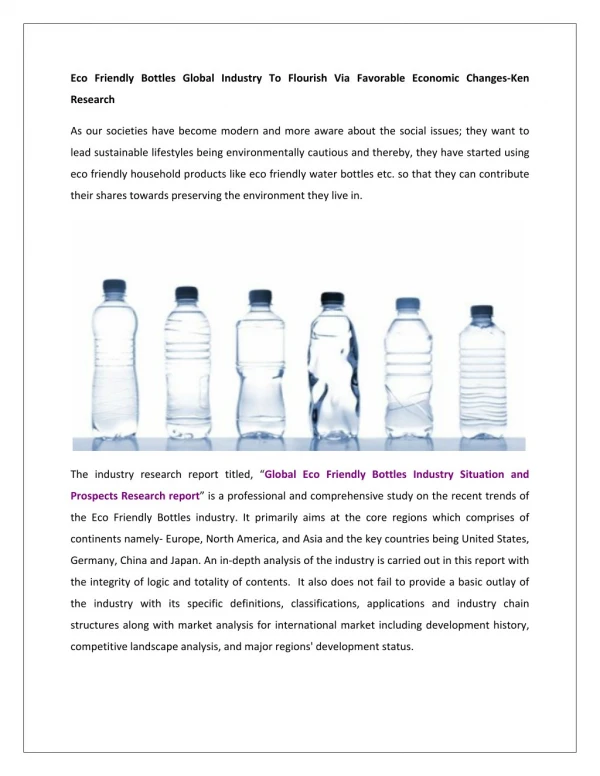 Global Eco Friendly Bottles Manufacturing Cost Analysis-Ken Research