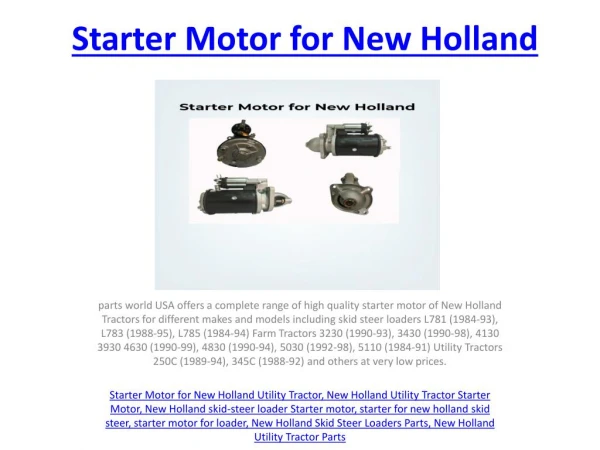 Starter Motor for New Holland