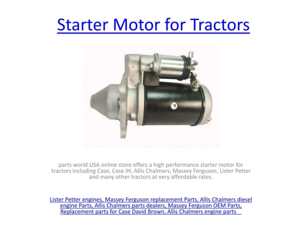 Starter Motor for Tractors