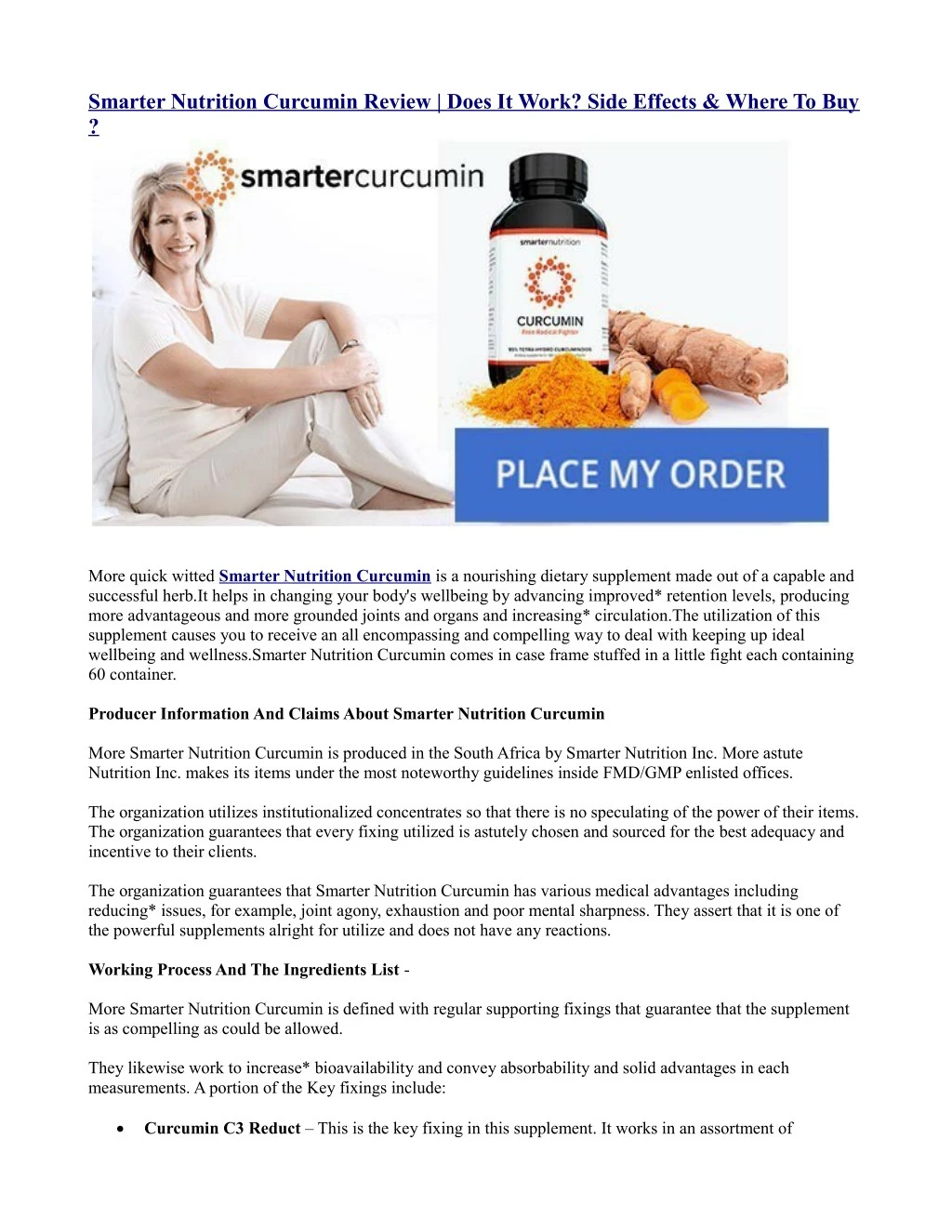 smarter nutrition curcumin review does it work