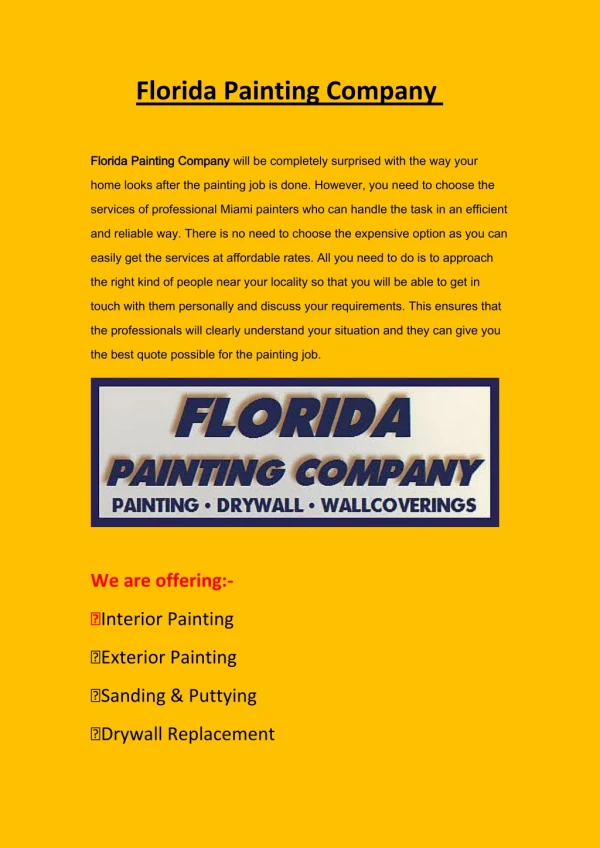 Florida Painting Company | Miami Florida Painters