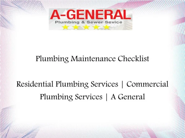 Plumbing Maintenance Checklist | A General Plumbing