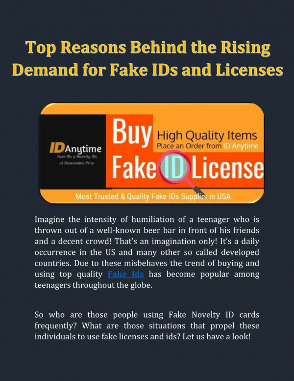 Buy Fake Ids and Licenses at Reasonable Prices From ID Anytime