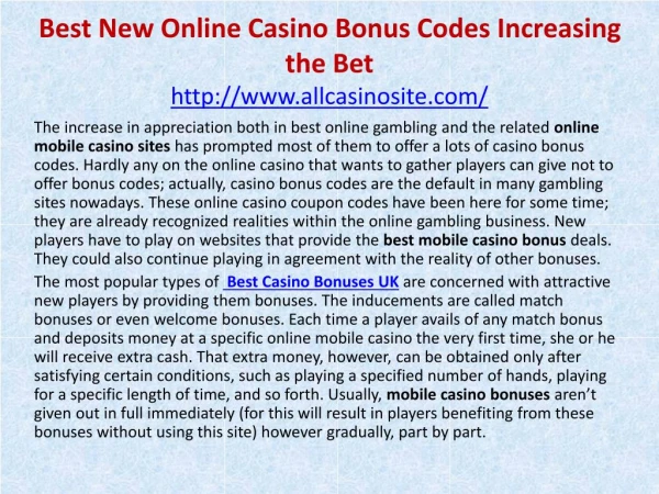 Best New Online Casino Bonus Codes Increasing the Bet