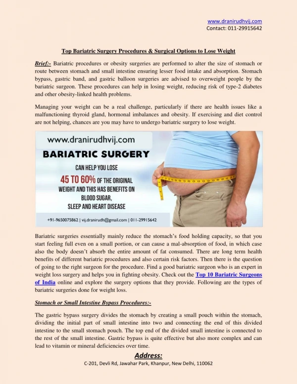 Top Bariatric Surgery Procedures & Surgical Options to Lose Weight