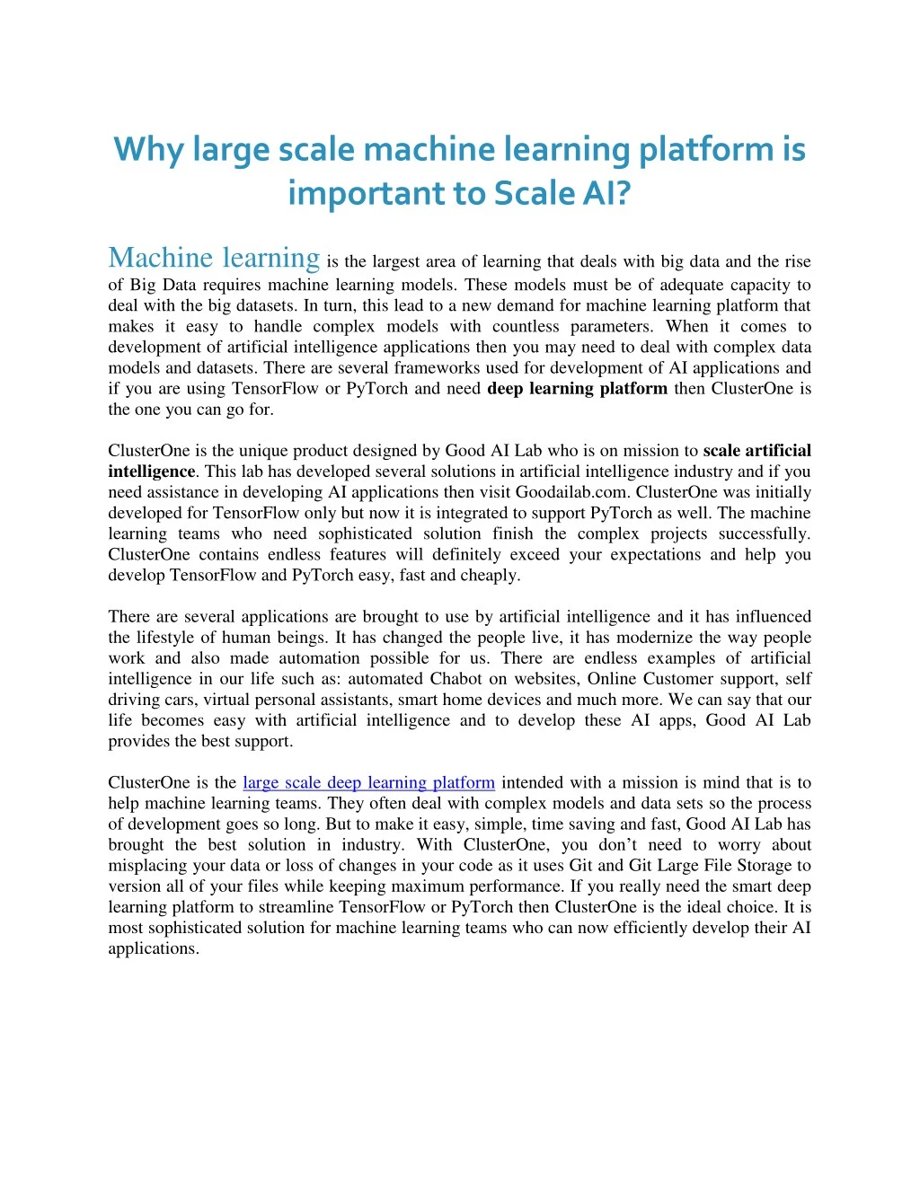why large scale machine learning platform