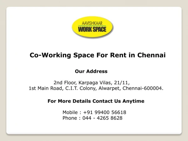 Shared office space for rent chennai