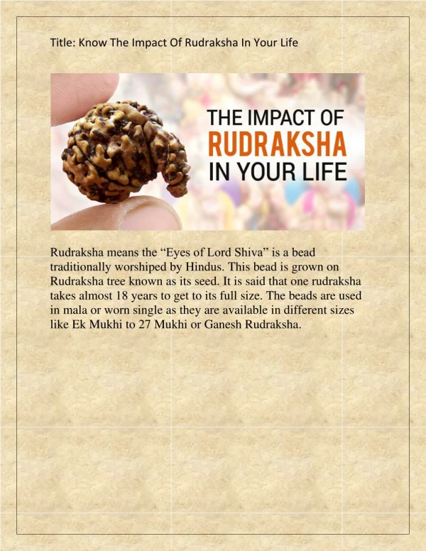 Know The Impact Of Rudraksha In Your Life