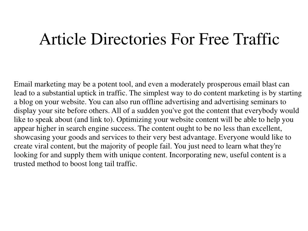 article directories for free traffic