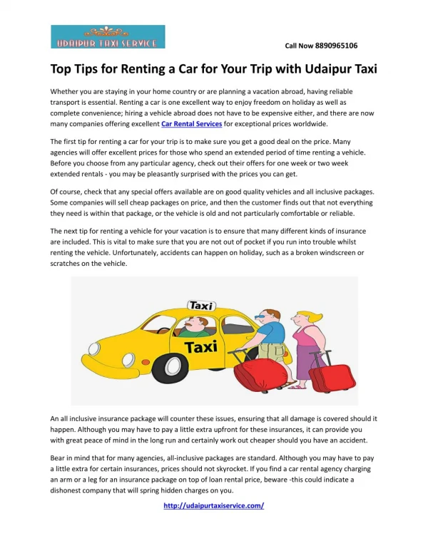 Top Tips for Renting a Car for Your Trip with Udaipur Taxi