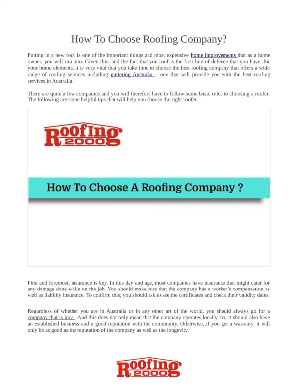Tips To Choose The Best Roofing Company in Australia | Roofing2000