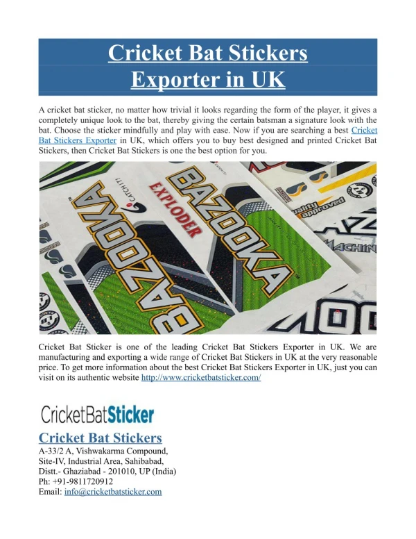 Cricket Bat Stickers Exporter in UK