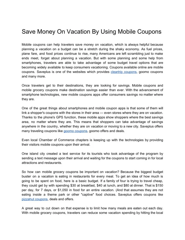 Save Money On Vacation By Using Mobile Coupons
