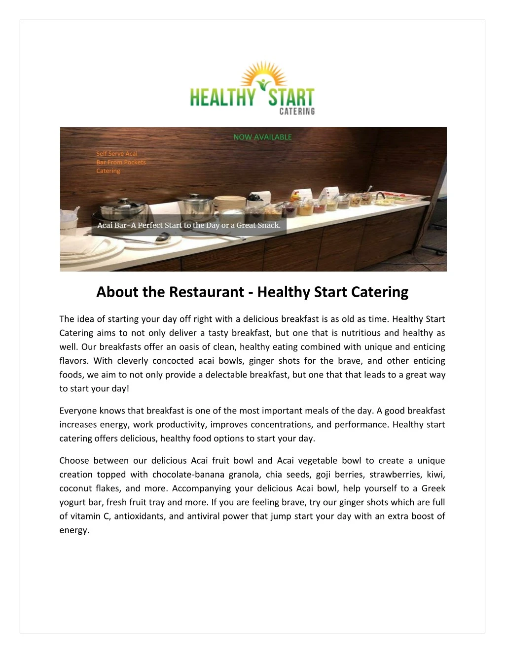 about the restaurant healthy start catering