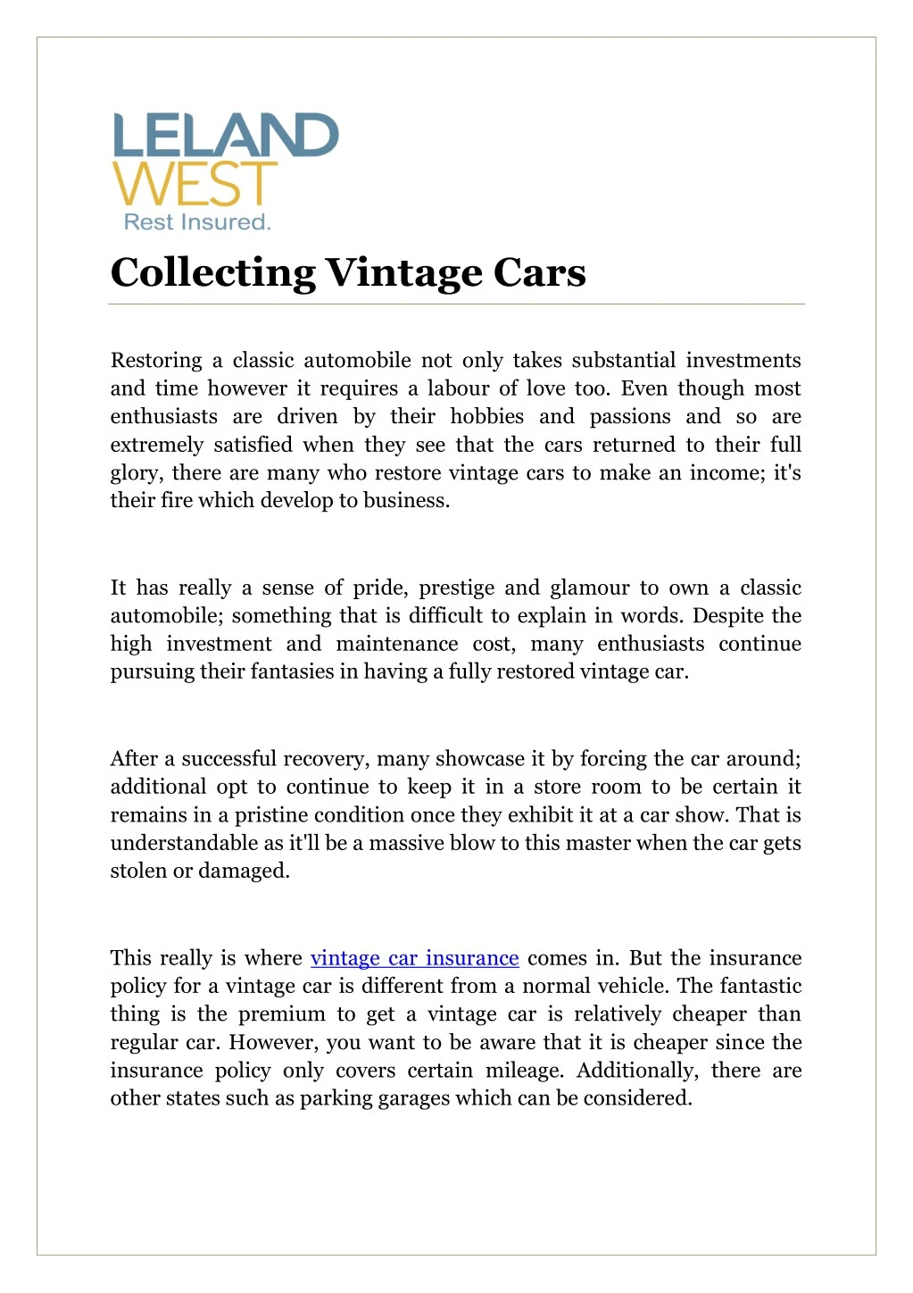 collecting vintage cars