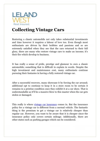 Collecting Vintage Cars