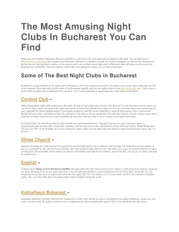 Most Amusing Night Clubs In Bucharest