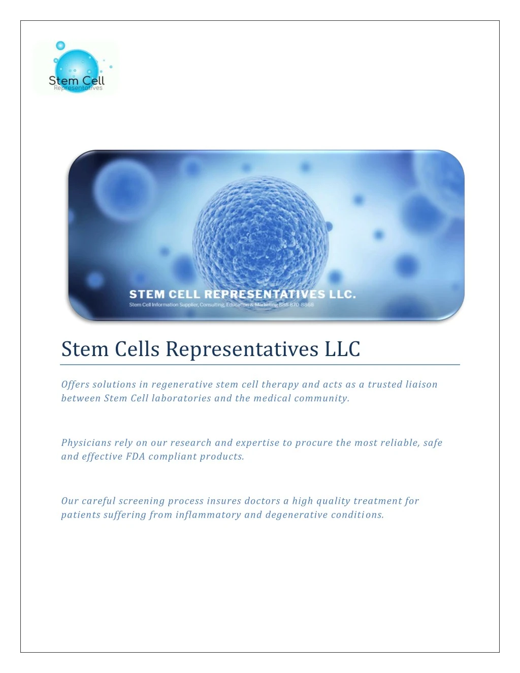 stem cells representatives llc