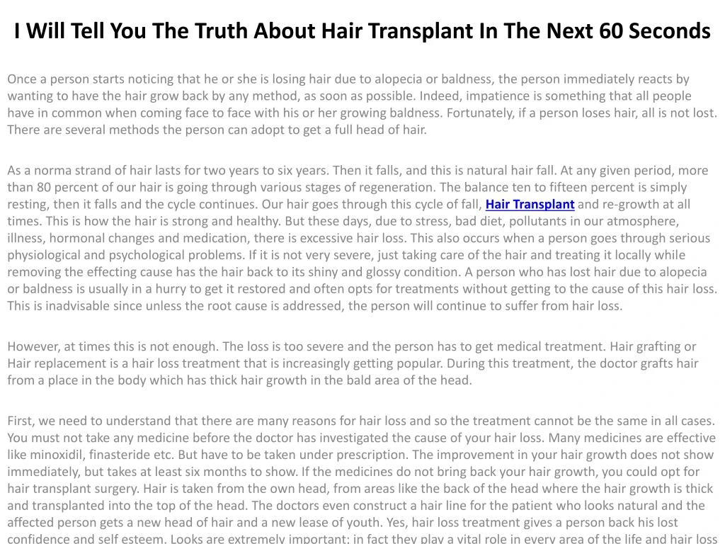 i will tell you the truth about hair transplant in the next 60 seconds